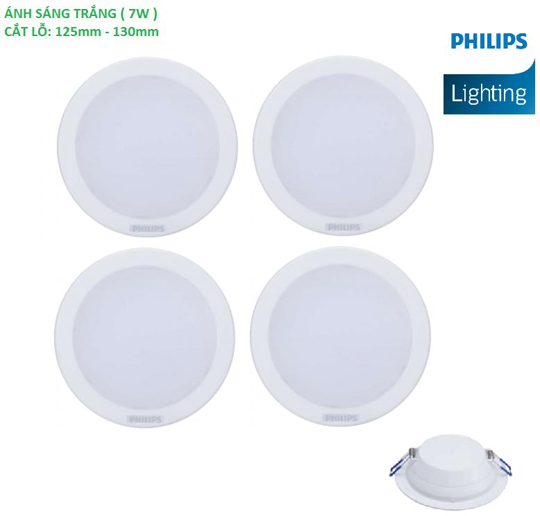 ( Bộ 4 ) Đèn Led Âm trần 7W Philips Downlight DN027B LED6 D125 ( Ánh Sáng Trắng )