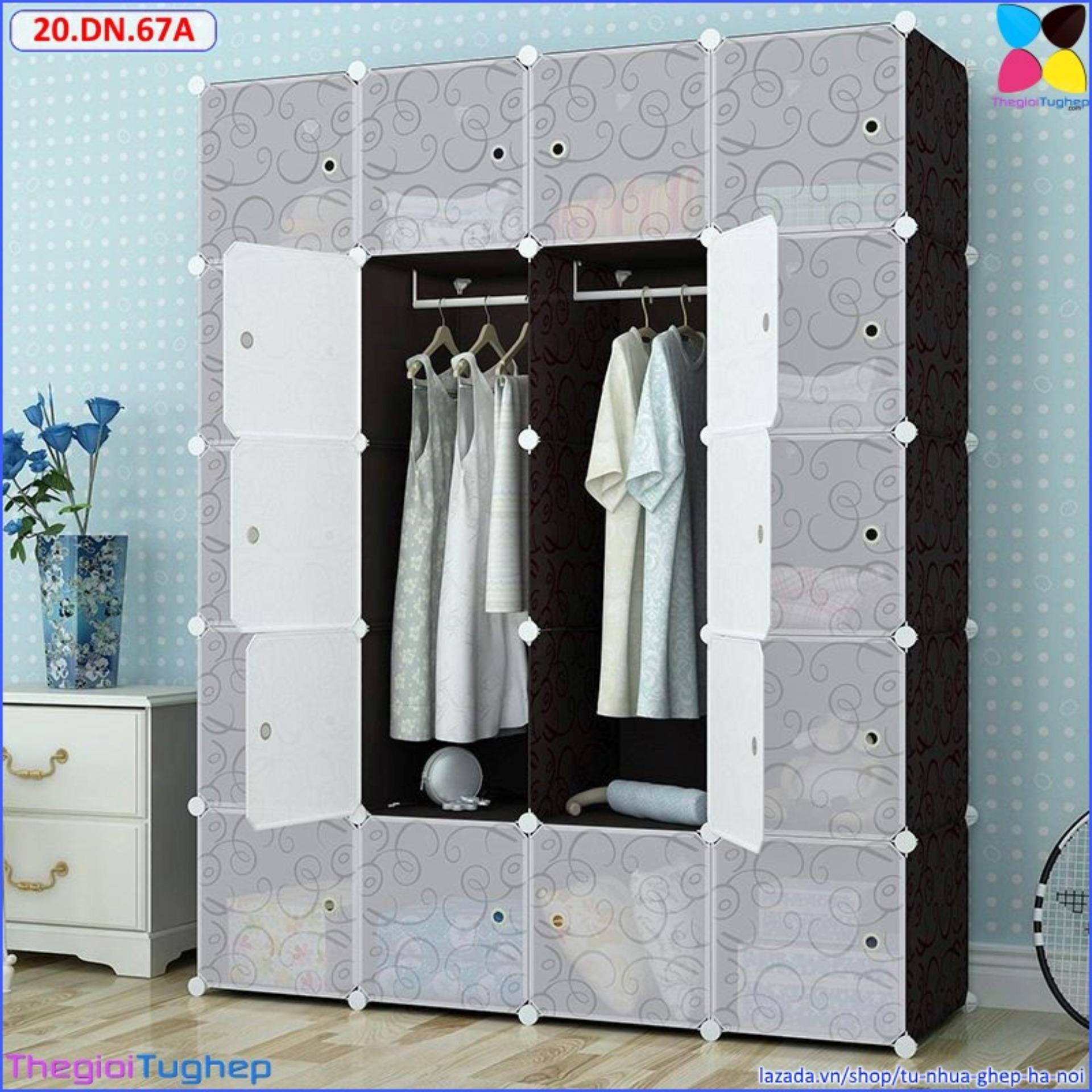 Tủ quần áo 20 ô đen cửa trắng trong 20.DN.67