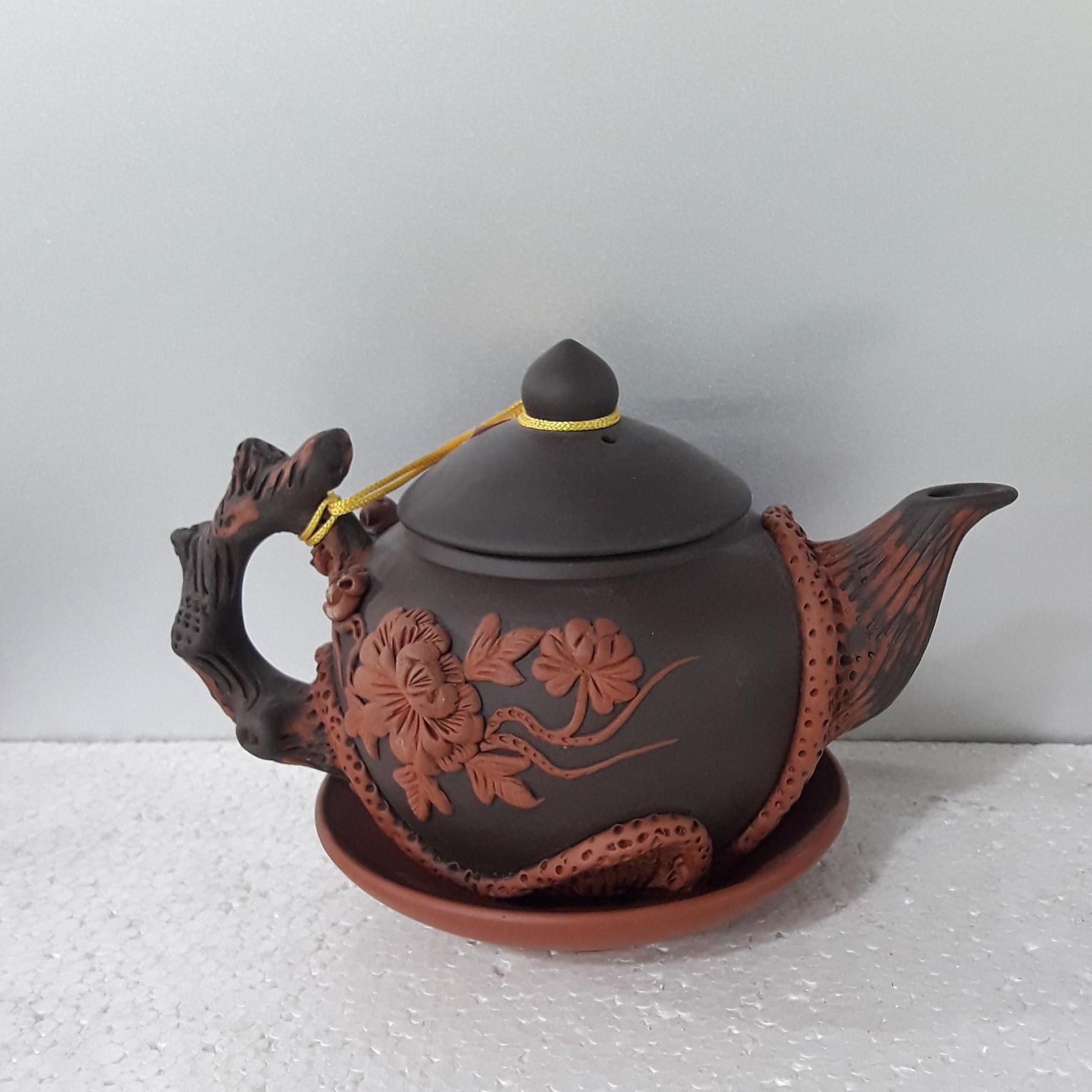 BỘ ẤM CHÉN TỬ SA BÁT TRÀNG HOA PHÙ DUNG TÁCH LÓT