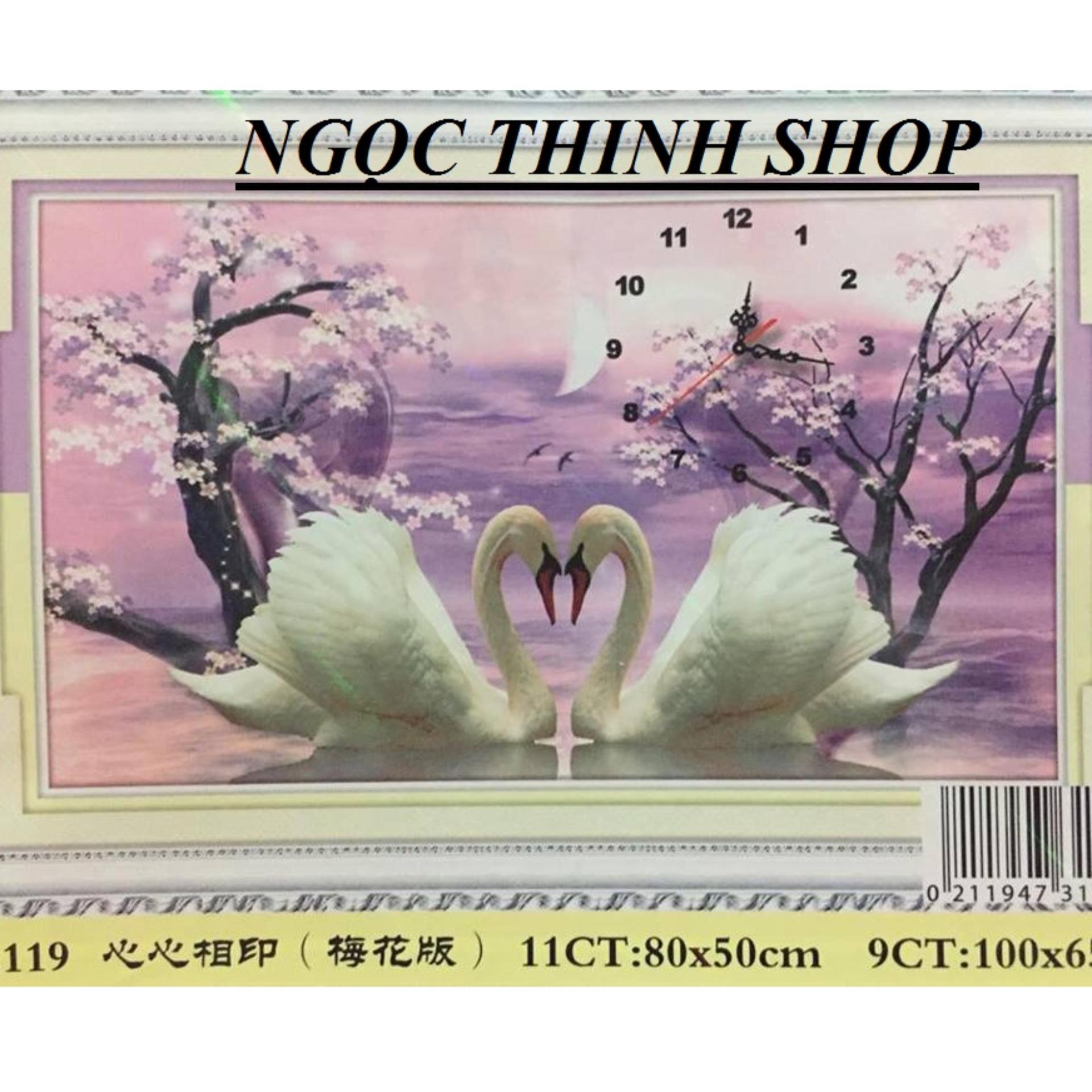 Tranh thêu chữ thập Đồng hồ thiên nga H2119