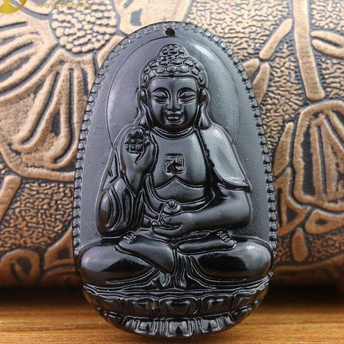 PHẬT BẢN MỆNH A-DI-ĐÀ ĐÁ NÚI LỬA ĐEN- TẶNG KÈM DÂY ĐEO