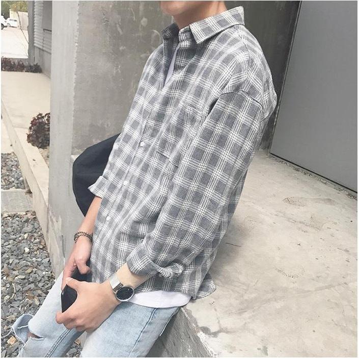 Áo sơ mi nam form rộng kẻ karo thời trang