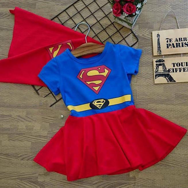 [HCM]Đầm bé gái in hình siêu nhân Super -man xanh
