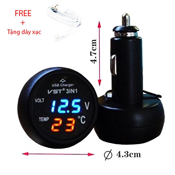 Tẩu xạc báo điện áp và nhiệt độ ( tặng dây xạc điện thoại )
