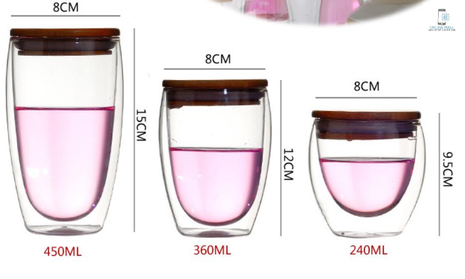 Cốc thủy tinh 2 lớp 450ml chịu nhiệt có nắp gỗ  Online Mall