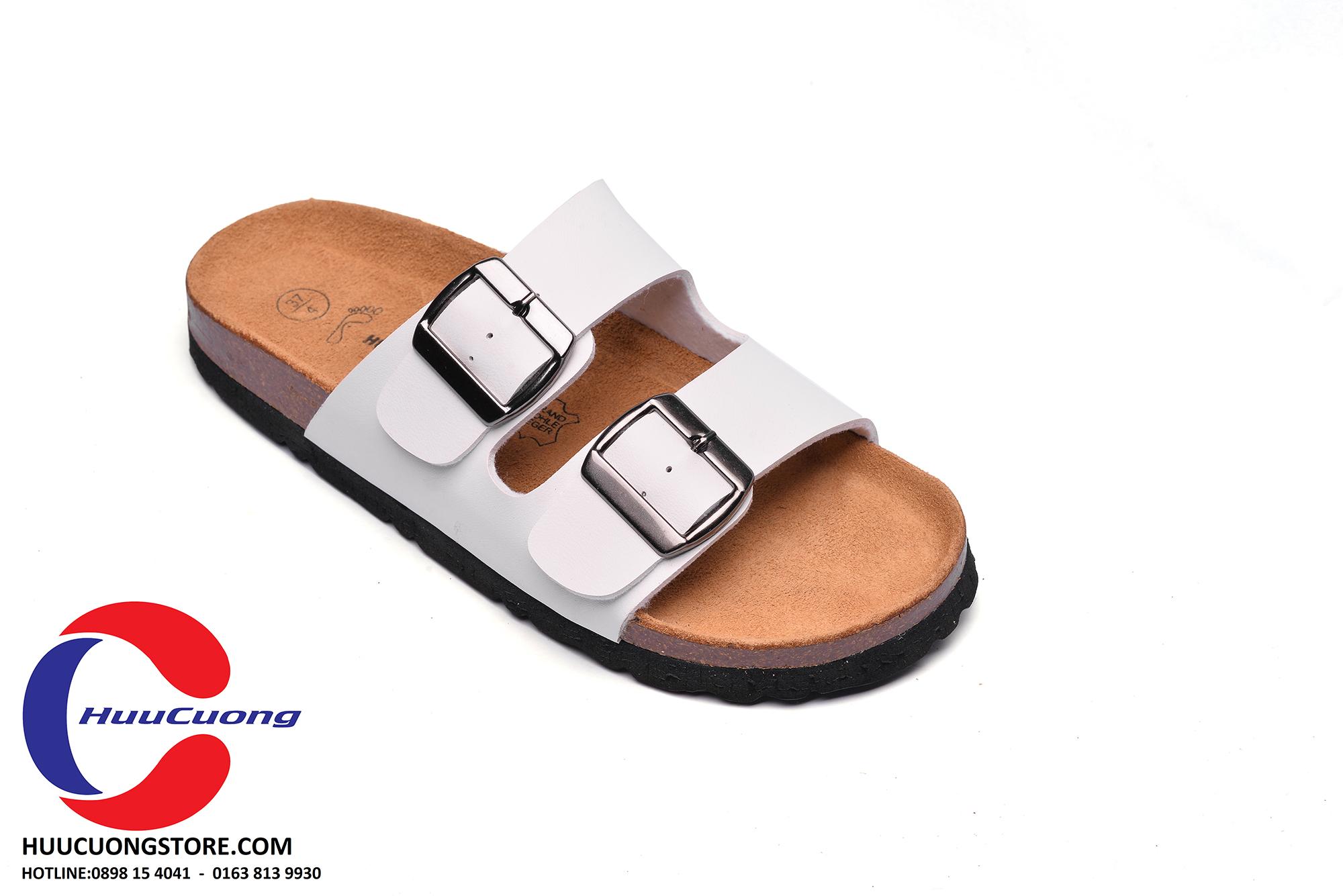 Dép sandal 2 khóa trắng nam nữ đế trấu