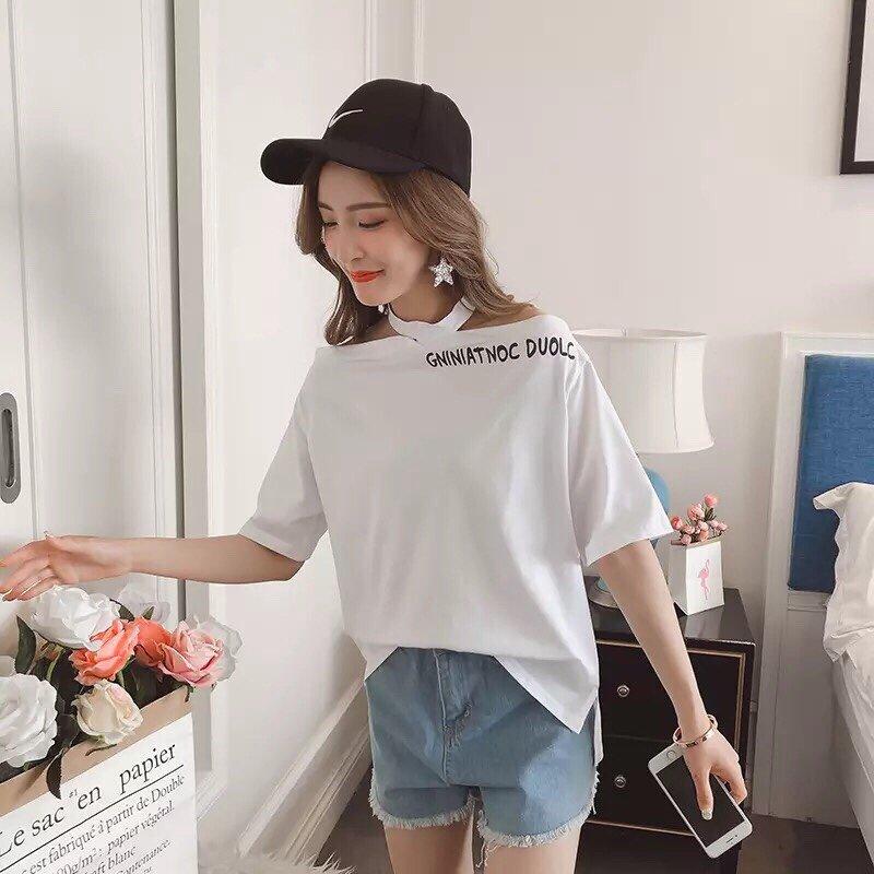 Áo thun nữ 2 dây cổ in chữ vai thời trang mới Adc12