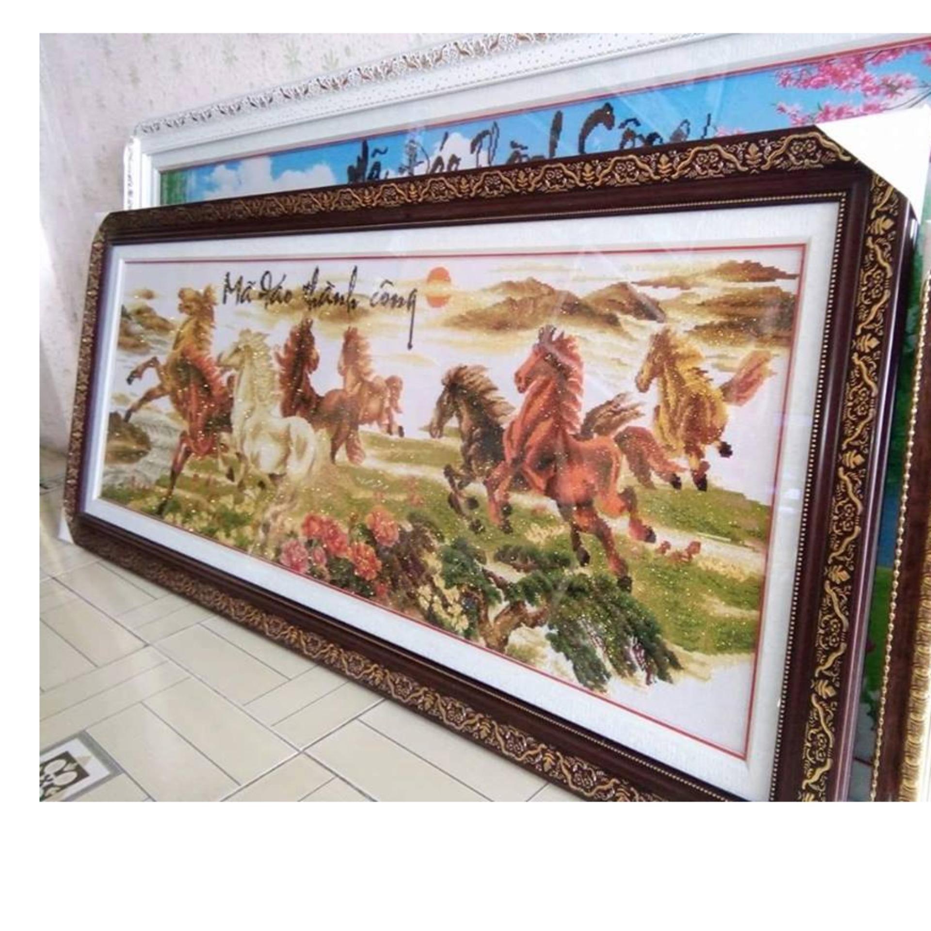 Tranh đã thêu Mã đáo thành công đã thành phẩm kích thước 150 x 55 cm chưa khung