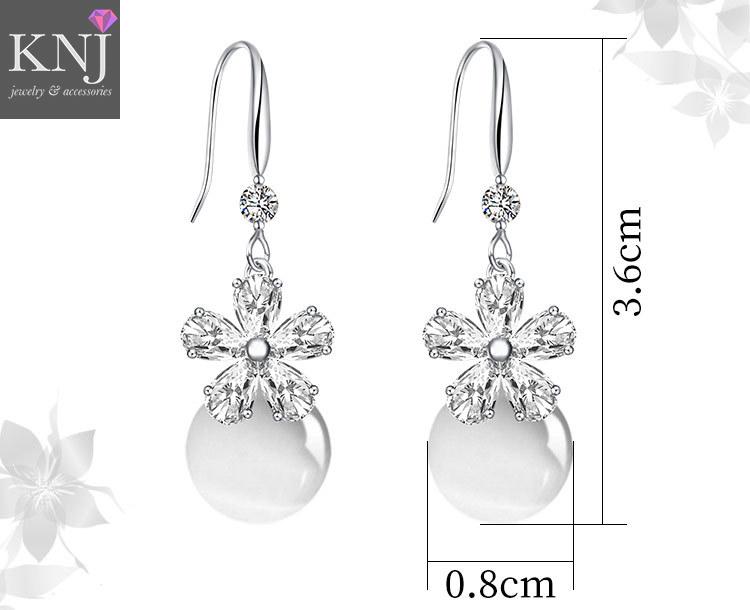 BÔNG TAI BẠC PHA LÊ HOA ĐÍNH ĐÁ  - B1108