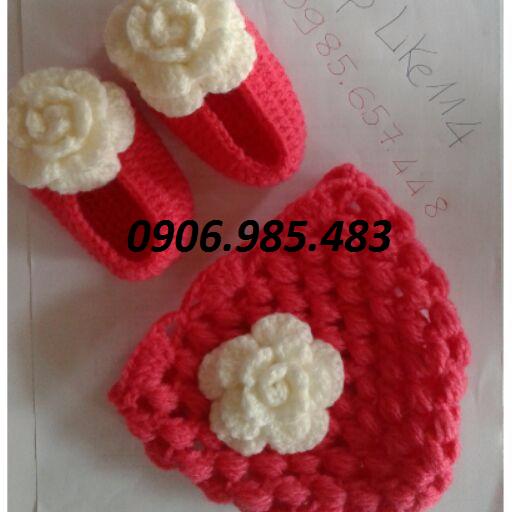 Set mũ và giầy len cho bé từ 0-12 tháng SL001