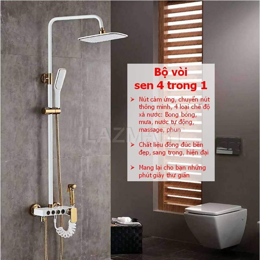 Thiết Bị Vệ Sinh, Bộ Vòi Sen Tắm Inox, Bộ Vòi Sen 4 Trong 1 Loại Có Tay Cầm, Chất Liệu Đồng Đúc Cao Cấp, Thiết Kế Sang Trọng Tôn Nên Vẻ Đẹp Ngôi Nhà Bạn.