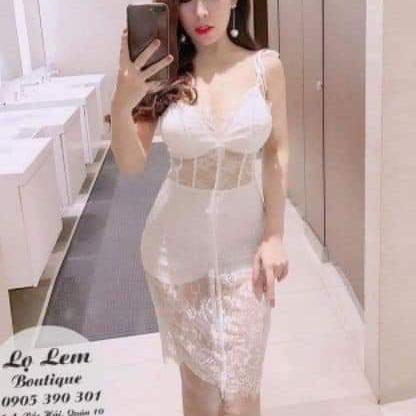 Đầm body ren lưới 2 dây đính cườm