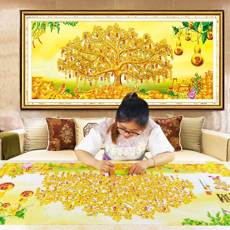[HCM]Tranh đính đá kim cương ABC Phát Tài Thịnh Vượng-Cây Tiền Vàng DF428 kích thước 100 X 50 cm