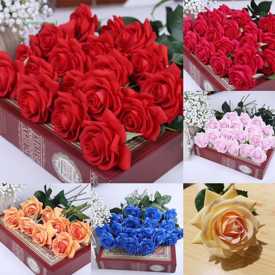 Combo 5 cành hoa hồng nhung lụa đẹp - hoa giả - hoa lụa cao cấp
