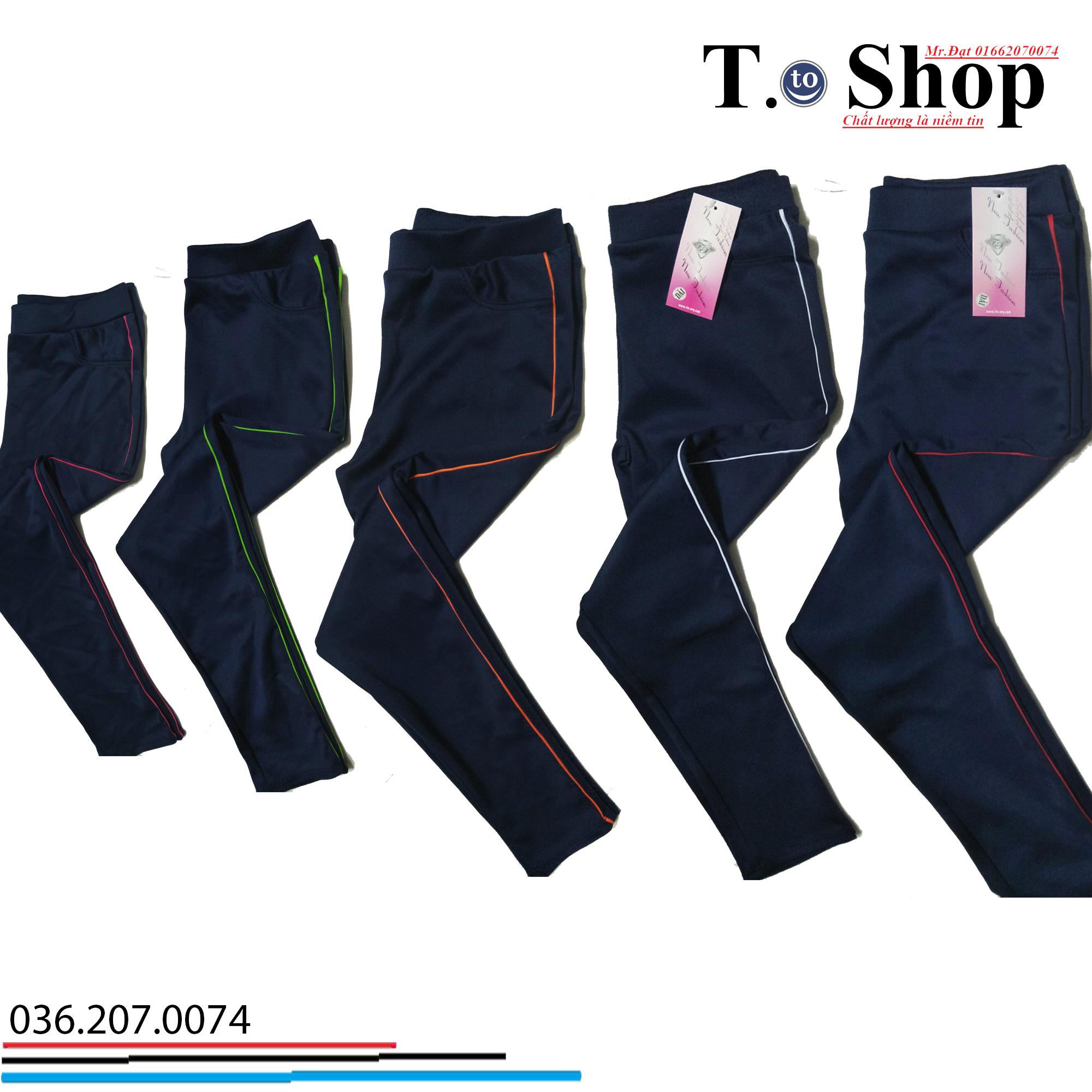 [HCM]Quần thun nữ - legging màu XANH ĐEN 5 VIỀN (Ôm body quần màu xanh đen viền sọc màu Đỏ - trắng - cam - xanh - hông)