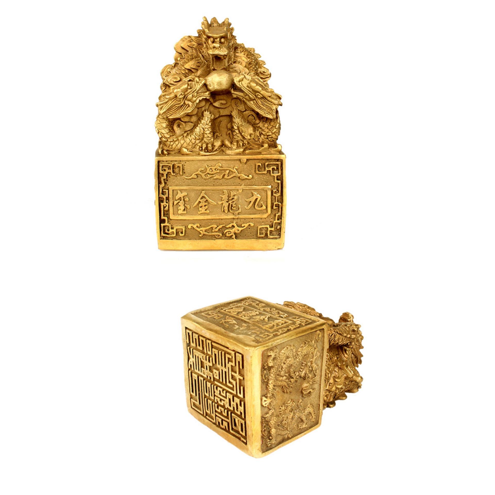 CỬU LONG KIM ẤN ĐỒNG VÀNG - Cỡ Đại (Đồ đồng, phong thủy nhanh chóng thăng quan, tiến chức, phát tài)