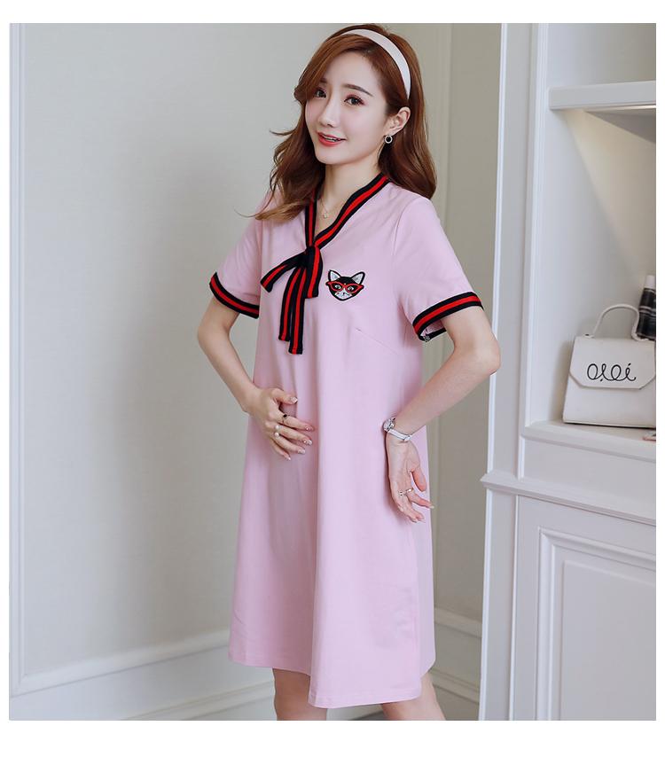 [HCM]Đầm bầu công sở cột nơ thêu mèo