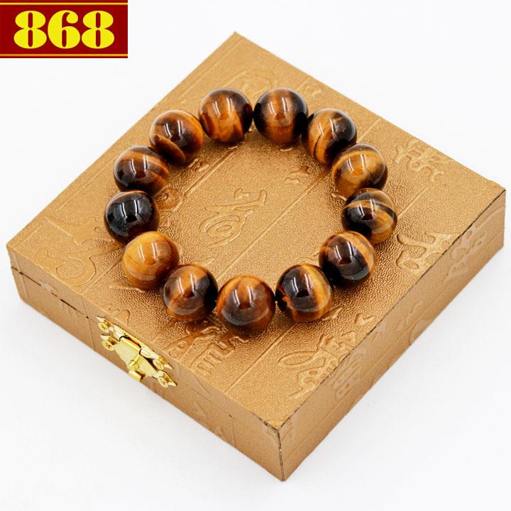 Vòng chuỗi đá mắt hổ vàng đen 18 ly 13 hạt