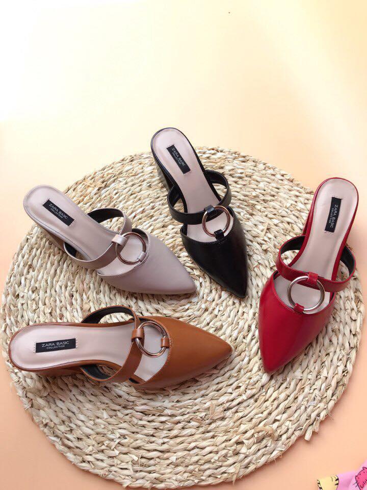 Dép mules gót trụ 5 phân (Đỏ)