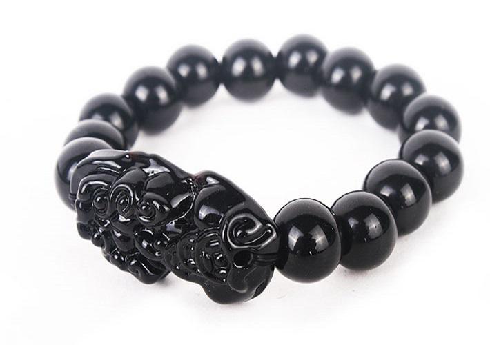Chuỗi vòng đeo tay tỳ hưu phong thủy thạch anh đen may mắn