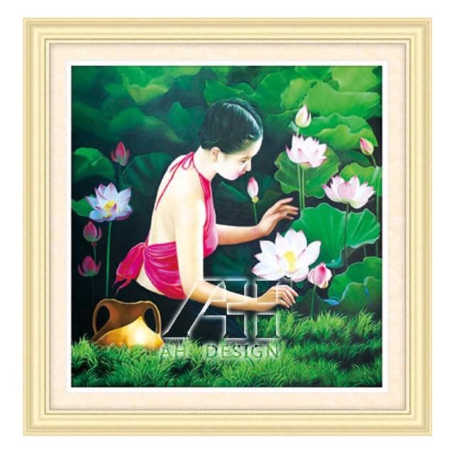 Tranh thêu cô gái đầm sen 3D Ailuo AL53406