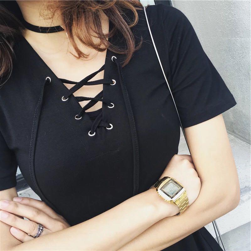 ĐẦM THUN BODY CỔ V ĐAN LƯỚI
