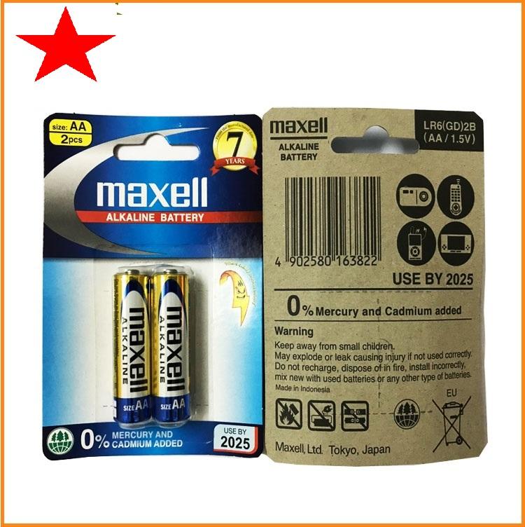 Combo 5 vỉ pin AA Maxell Alkaline, pin tiểu Maxell (1 vỉ 2 viên)