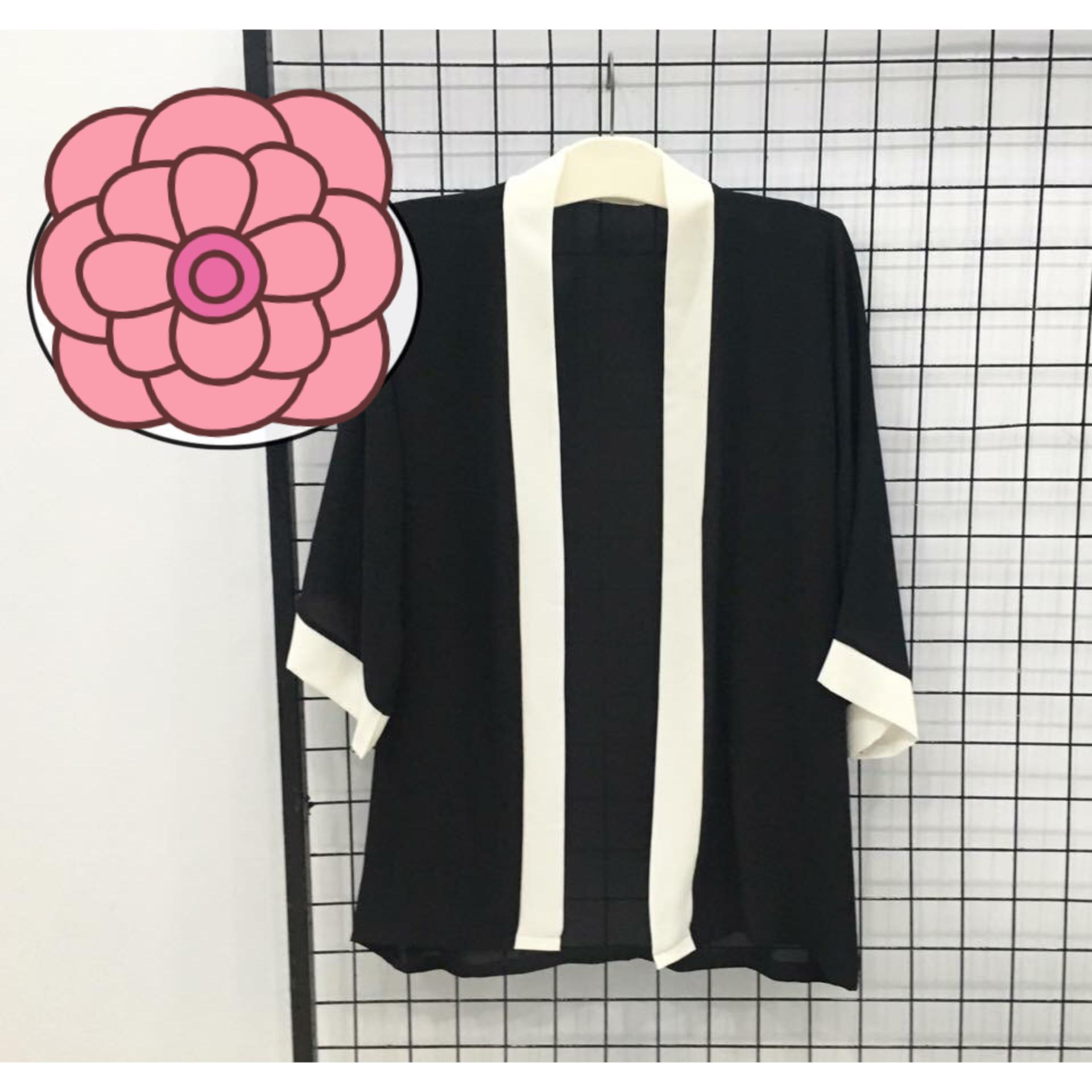 Aó khoác kimono  (Trắng viền đen)