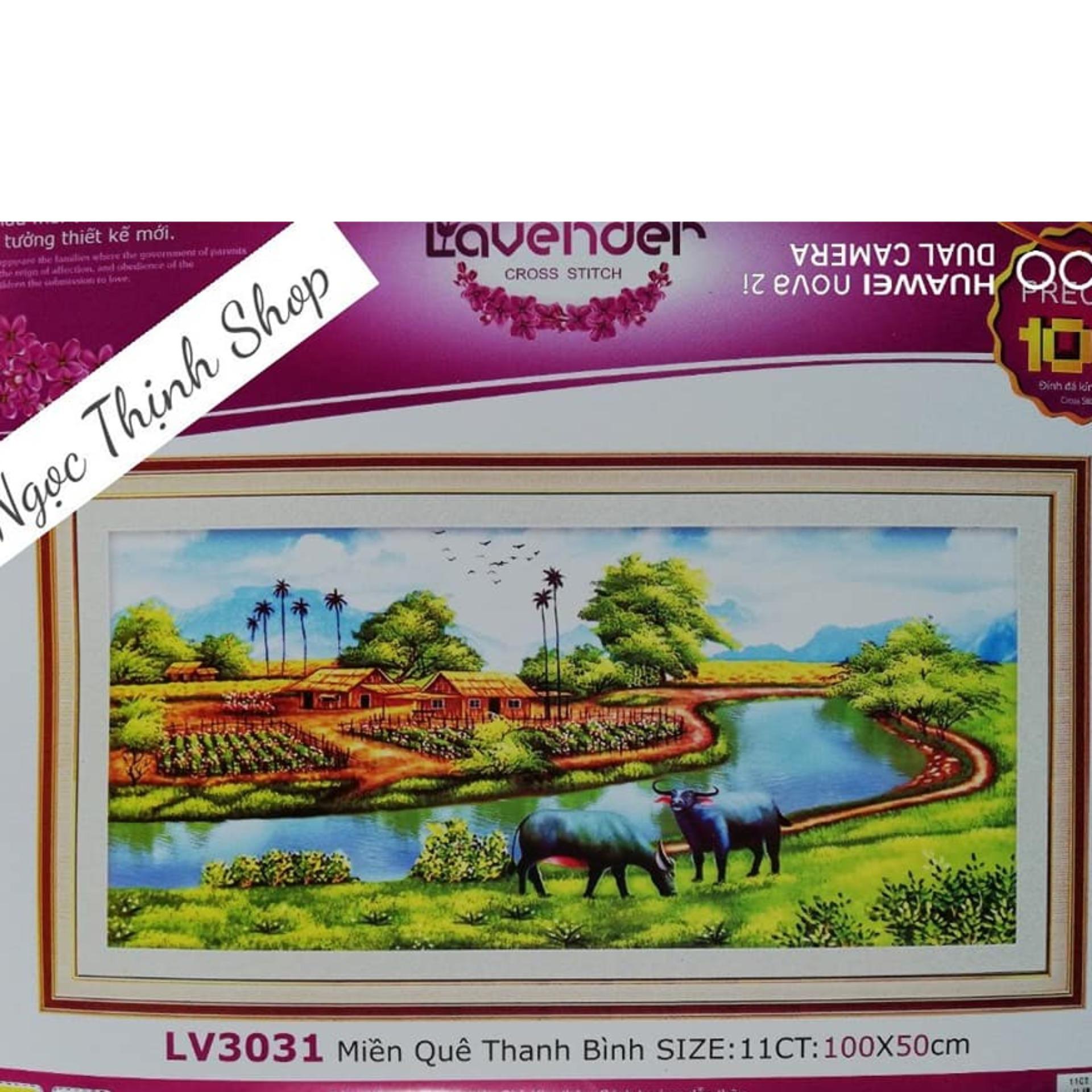 Tranh thêu chữ thập cao cấp làng quê thanh bình LV3031-NgocThinhShop