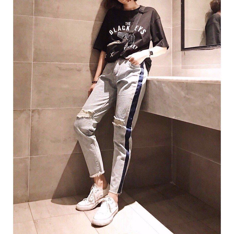 Quần baggy viền hông rách gối v22