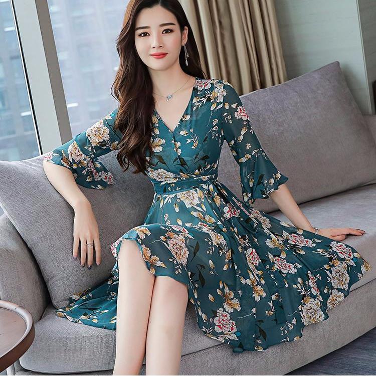 Đầm xòe cổ v hoa sang trọng beyeu1688 - by4320
