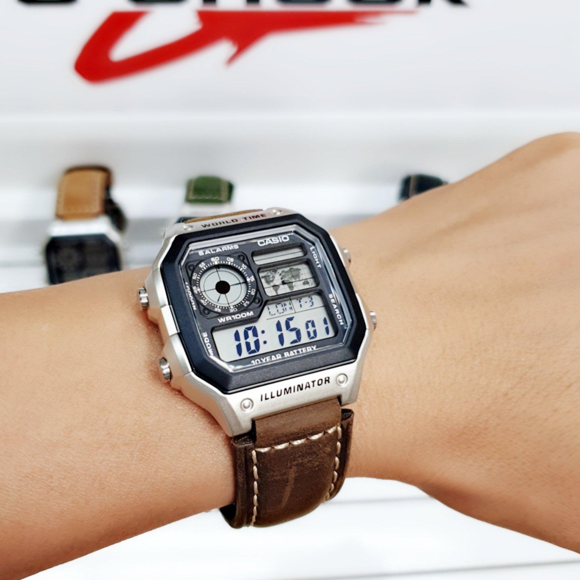 [HCM]Dây da đồng hồ Casio AE-1200WH các loại ( Màu nâu sậm )