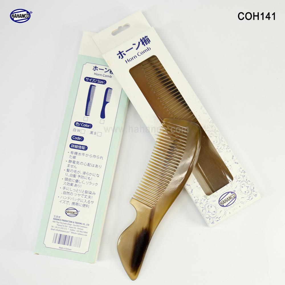 Lược sừng xuất Nhật - COH141 (Size: M - 15,5cm) Lược chuôi vát - Horn Comb of HAHANCO - Có lợi cho sức khỏe