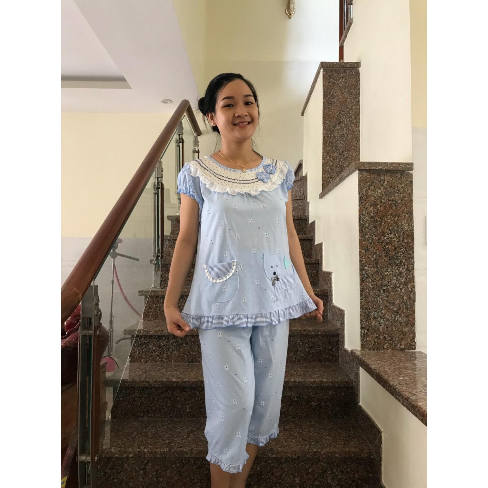 Đồ bộ bầu lửng phối hoa cổ (xanh lam)