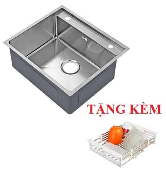 Chậu rửa bát inox 304( 60cm x 45cm)- tặng kèm giá inox để trên chậu rửa bát