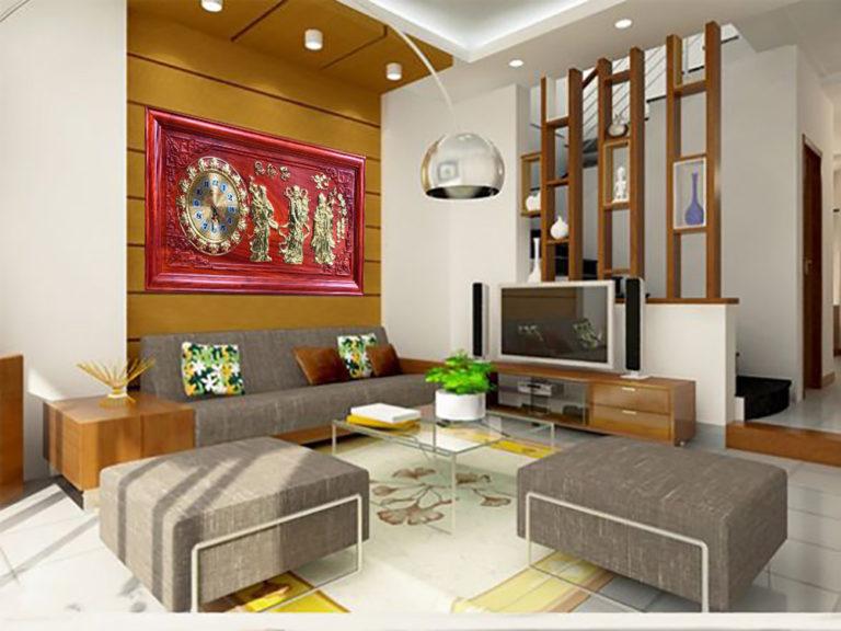 Tranh đồng hồ phúc-lộc-thọ dán vàng