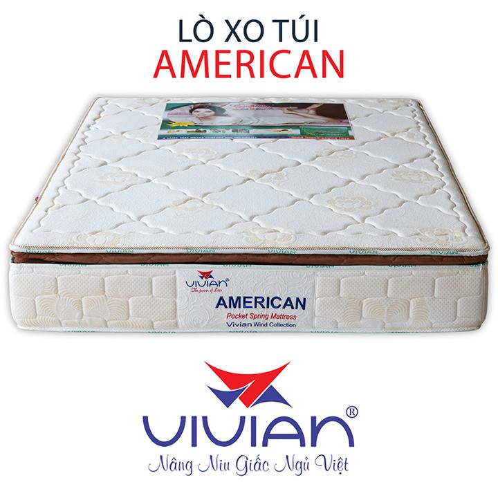 Nệm Lò Xo Túi American VIVIAN (120 x 200 x 32 cm) Nệm Lò Xo Túi 3 Viền - Màu Trắng Họa Tiết Chần Ngẫu Nhiên