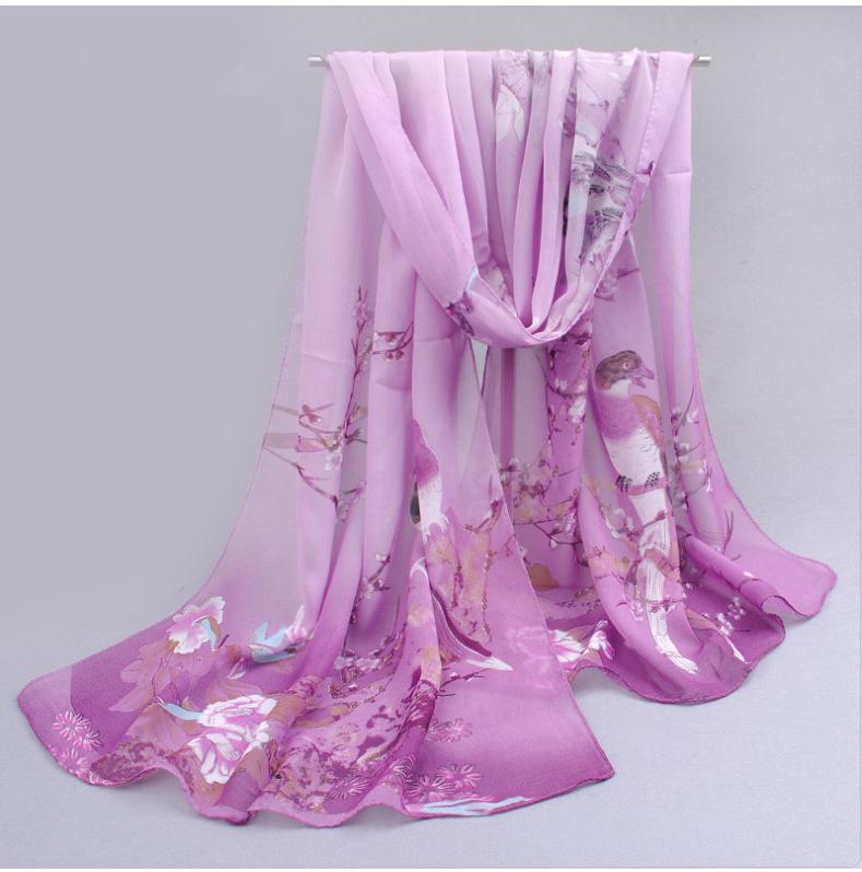 Khăn choàng cổ voan hoa họa tiết chim nhỏ (màu tím)