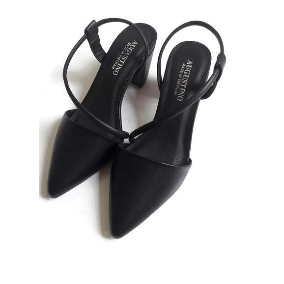 [SALE] Sandal Bít Mũi Nhọn Da Lì Quai Chéo Đế Vuông 5 Phân (Đen)