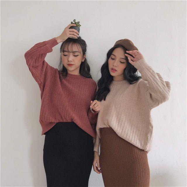 [giao màu ngẫu nhiên] Chân Váy Bút Chì Len Tăm (Có Xẻ)