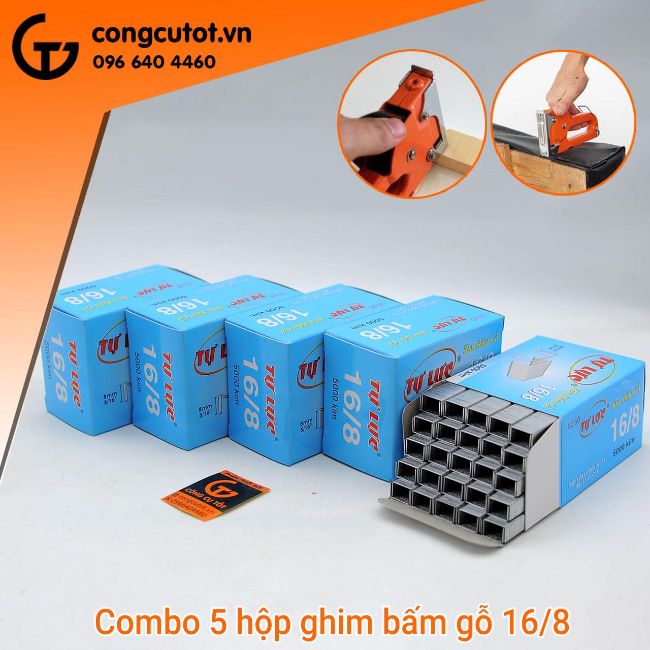 Combo 5 hộp ghim bấm gỗ 16/8