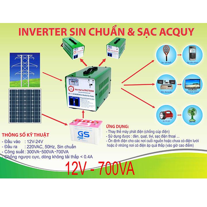 Bộ đổi nguồn sin chuẩn & sạc acquy 12V – 700VA