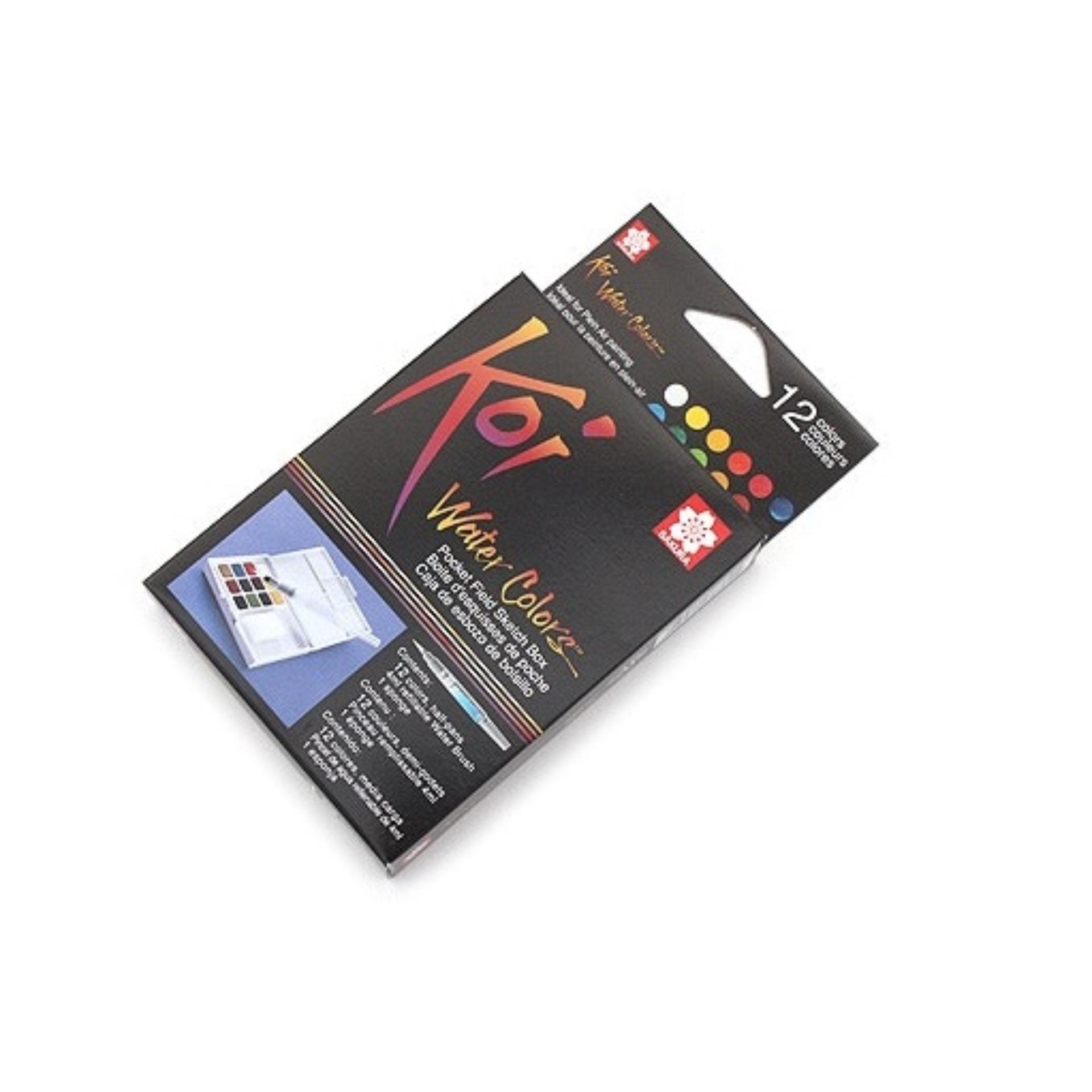 [HCM][TẶNG 10 TỜ GIẤY VẼ MÀU NƯỚC 300 GSM HAPPY A6] - MÀU NƯỚC SAKURA KOI DẠNG NÉN 12 MÀU (KÈM BẢNG PHA MÀU VÀ CỌ NƯỚC NGẮN)