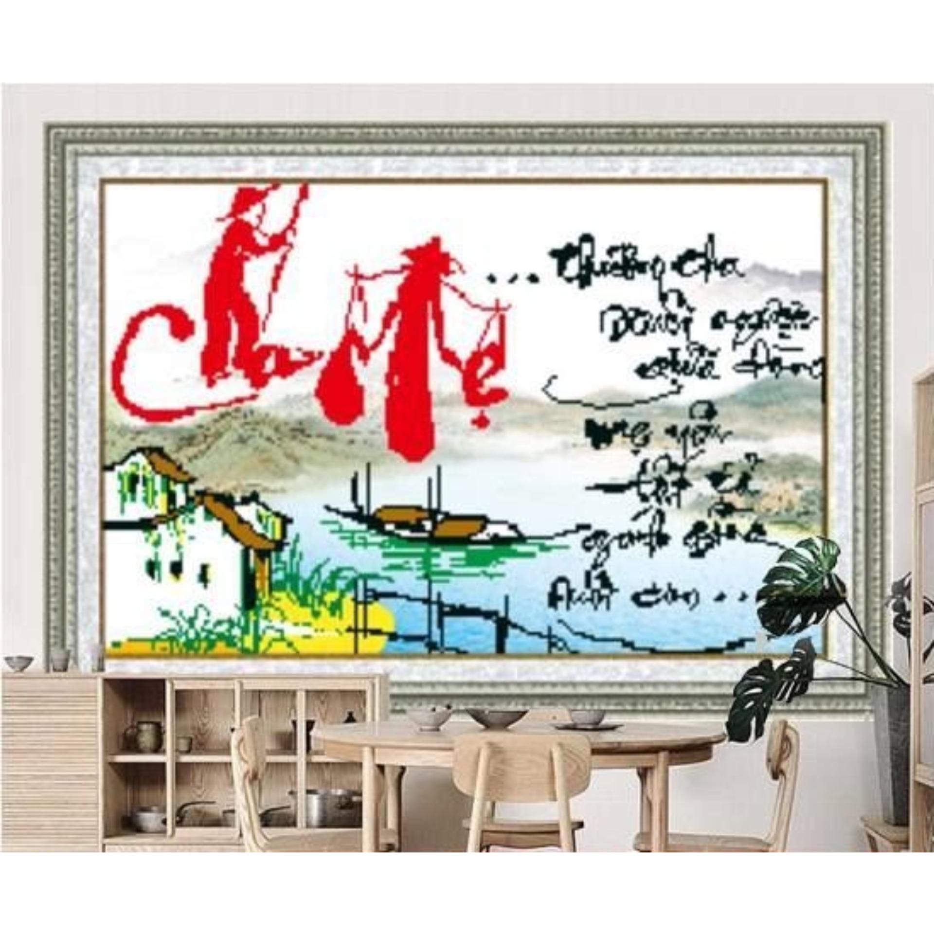 Tranh chấm đá 5D - Chữ Cha mẹ-df160 kích thước 66x43