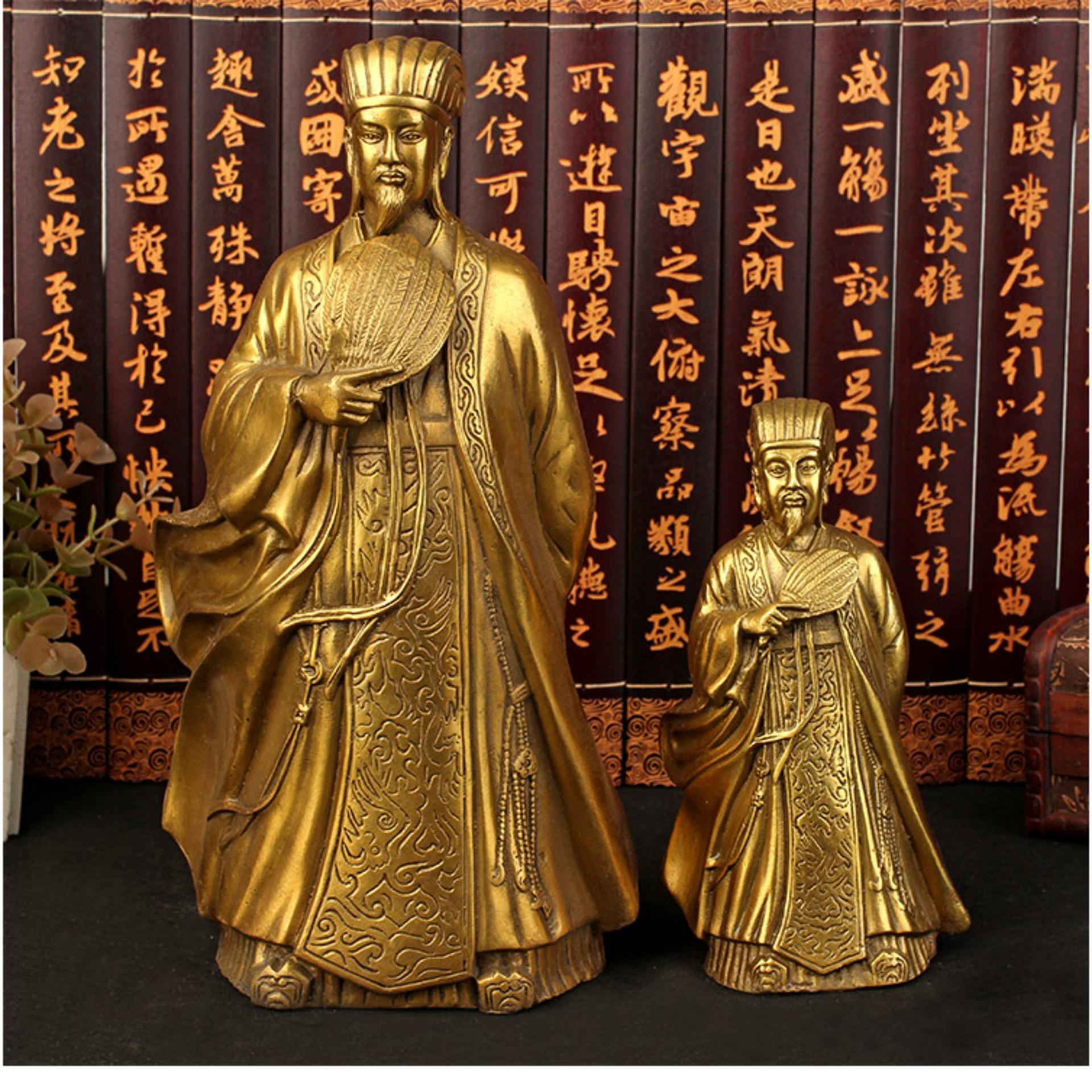 Tượng Khổng Minh (Gia Cát Lượng) - Chất liệu bằng đồng thau nặng 700g cao 18cm -Biểu tượng trí tuệ sự thông minh và uyên bác