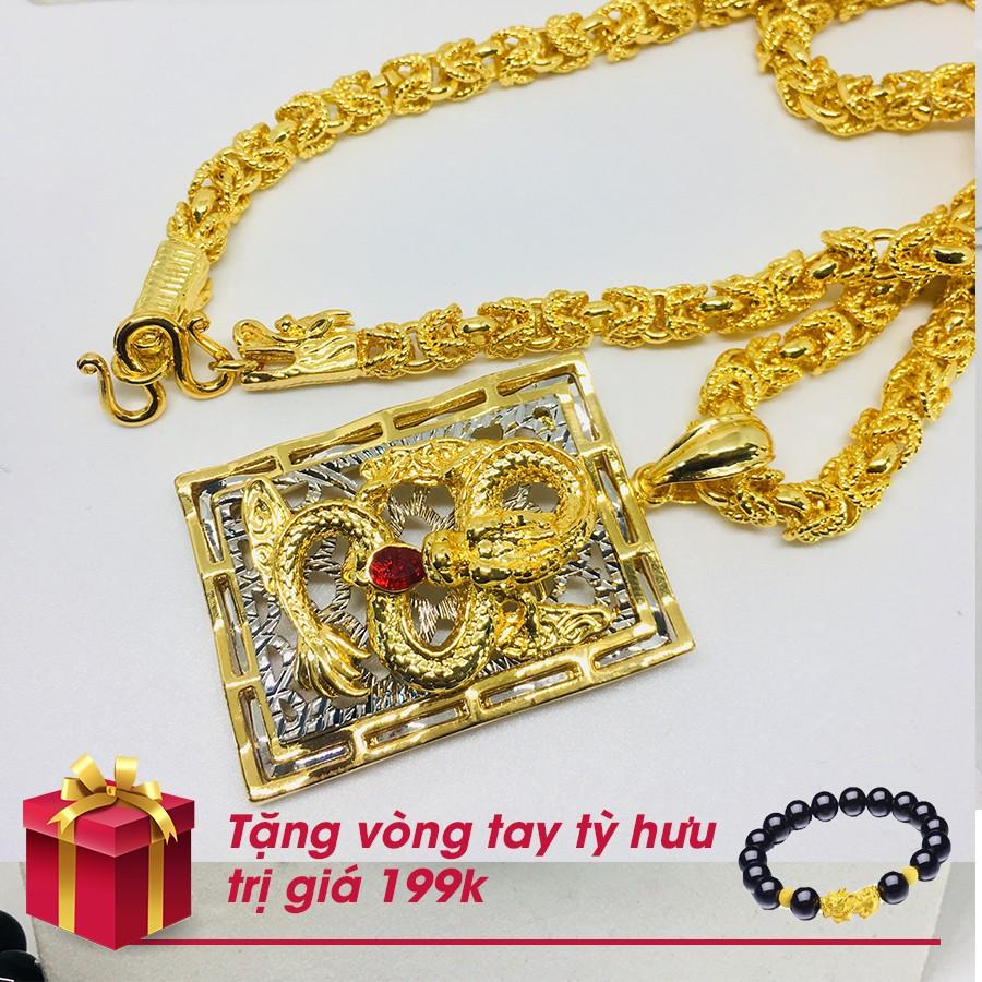 Dây chuyền nam mặt Rồng vuông  + tặng vòng tay tỳ hưu cao cấp