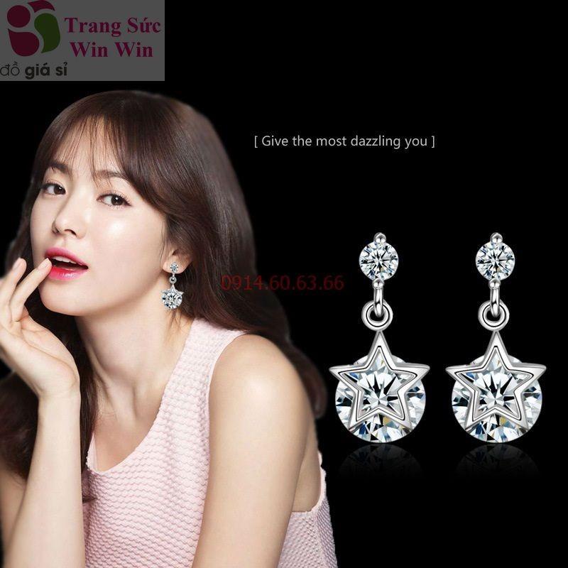 [HCM]Bông tai ngôi sao bạc đính đá tròn