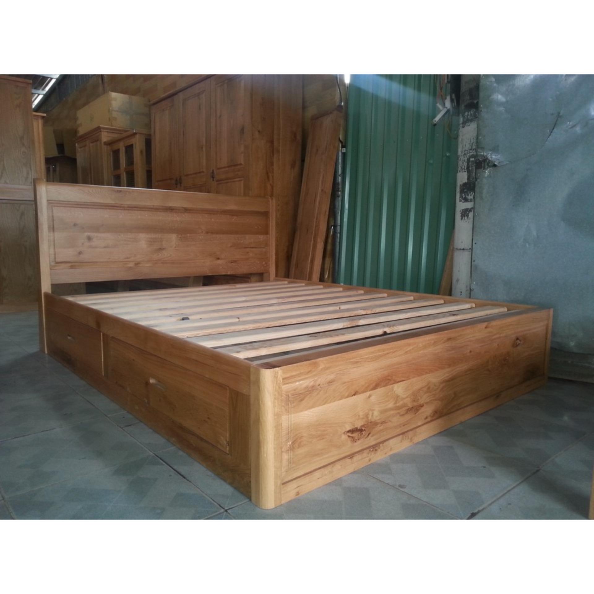 Giường ngủ gỗ sồi Mỹ có ngăn kéo 1m8 x 2m