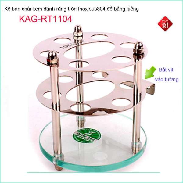 Kệ bàn chải kem đánh răng bằng inox 304 đế thủy tinh KAG-RT1104