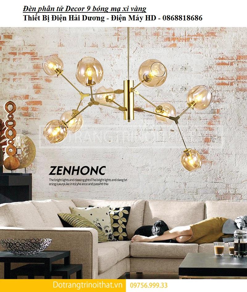 Đèn thả trần phân tử decor 9 bóng mạ xi vàng TN112